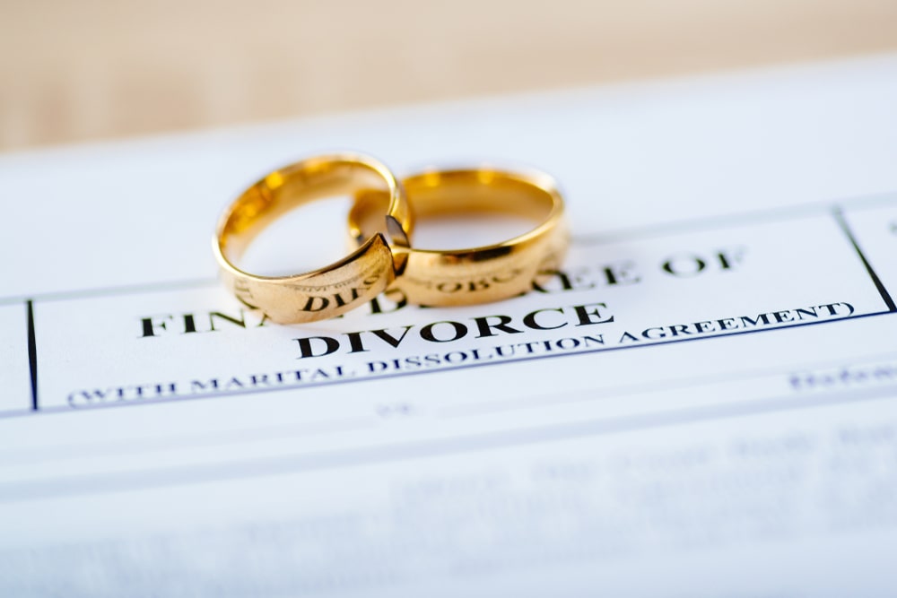Two Gold Rings On Top Of Divorce Papers