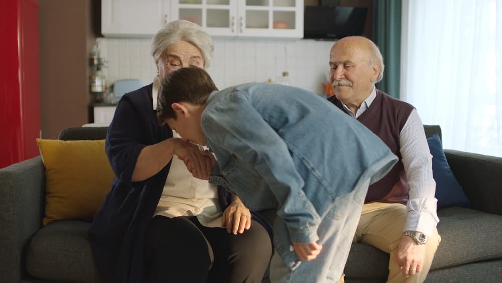 The little boy visited his grandparents