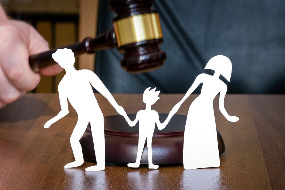 Custody of children during divorce. Judges gavel and children’s legal zone.